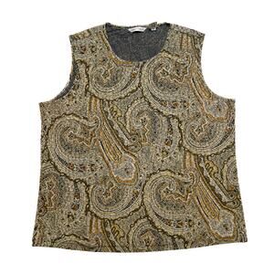 Laura Ashley Vintage Abstract Paisley Shirt Sleeveless Textured Women's XL 90s